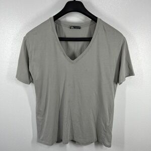 Zara V-Neck T-Shirt‎ Soft Cotton Casual Everyday Tee Top Gray Mens Size Small